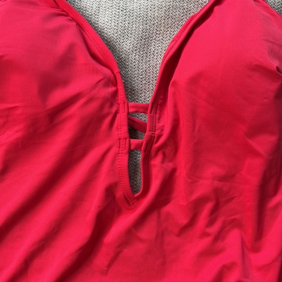 Cherry Tarte One Piece Swimsuit with Plunging Neckline & Cut Out Side Detail NWT - Picture 2 of 6
